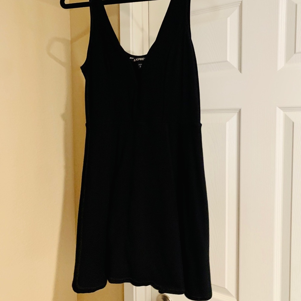 Express Deep V Skort Skater Dress - Medium - Black